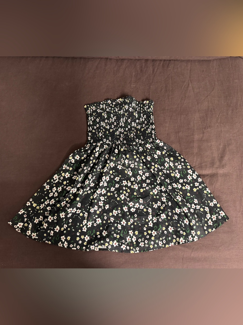 SHEIN Black Floral Smocked Tube Top Dress